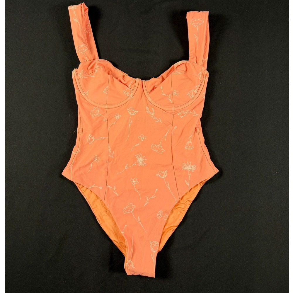 WeWoreWhat Floral Underwire One Piece‎ Swimsuit Coral Peach Orange Large L